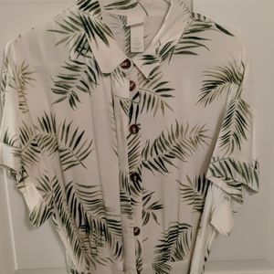 Leaf print shirt-waisted dress